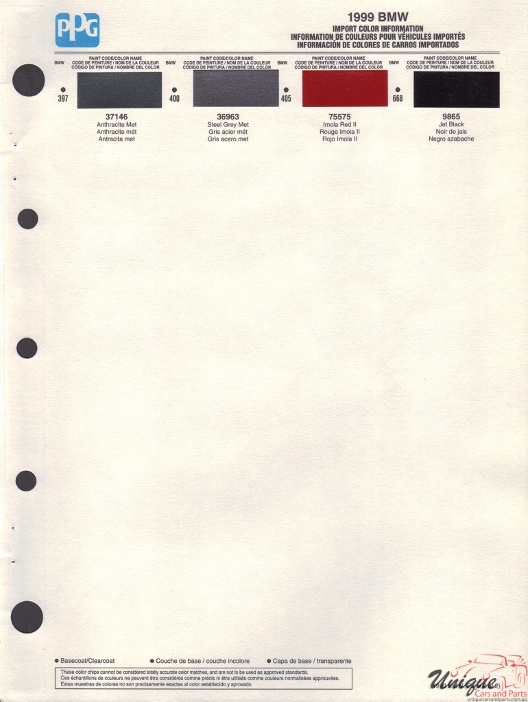 1999 BMW Paint Charts PPG 2